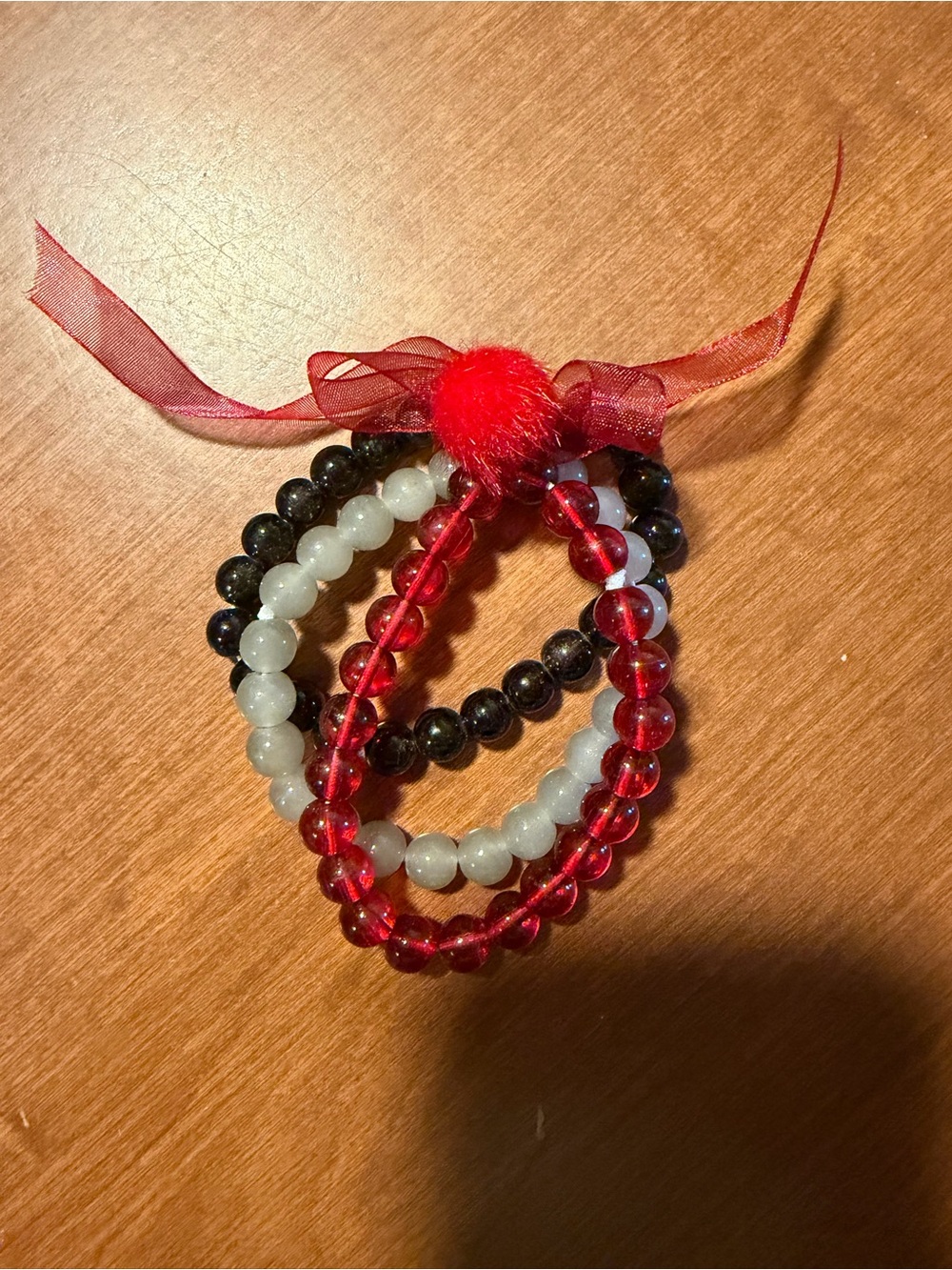 Stacked Beaded Bracelet Set with Red Accent Bow